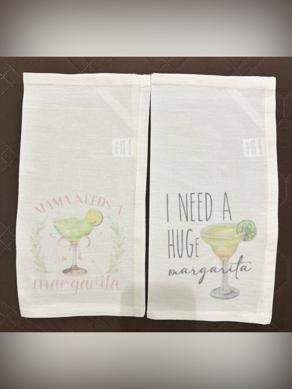 NEW Set of 2 Margarita Kitchen Tea Towels - White with Pastel Green & Yellow